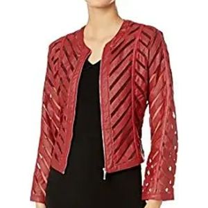 Womens Red Faux Leather Mesh Jacket